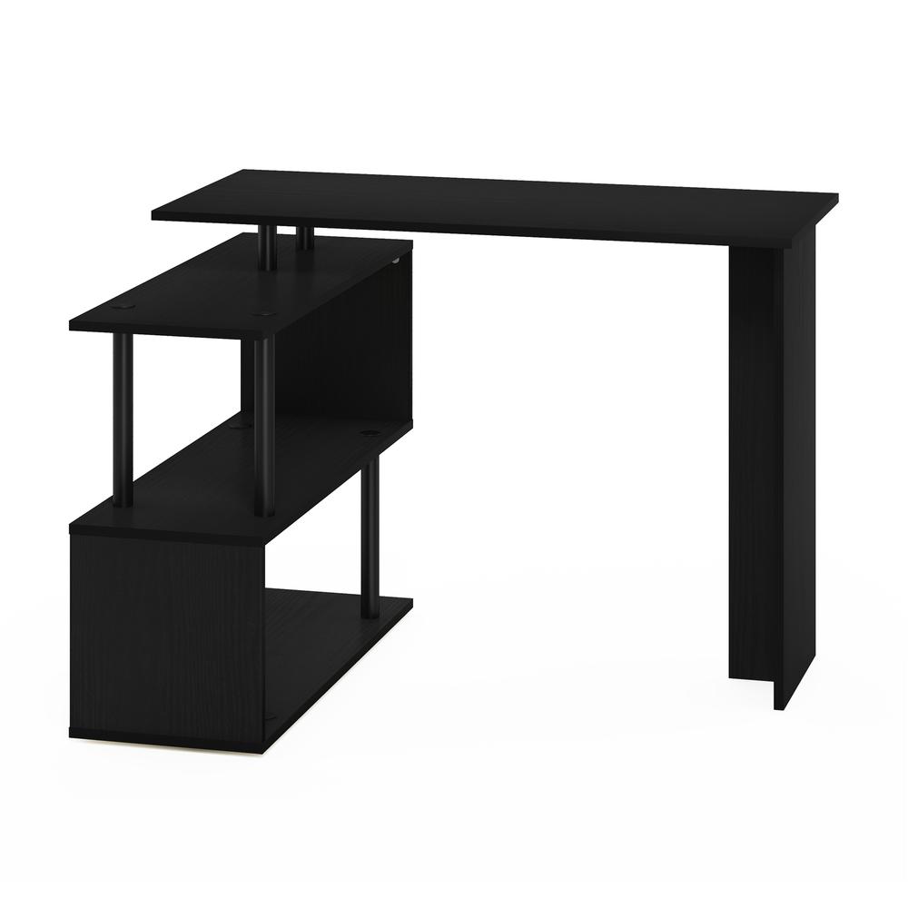 Furinno Moore L-Shape Computer Desk with 3-Tier Shelves, Americano/Black. Picture 6