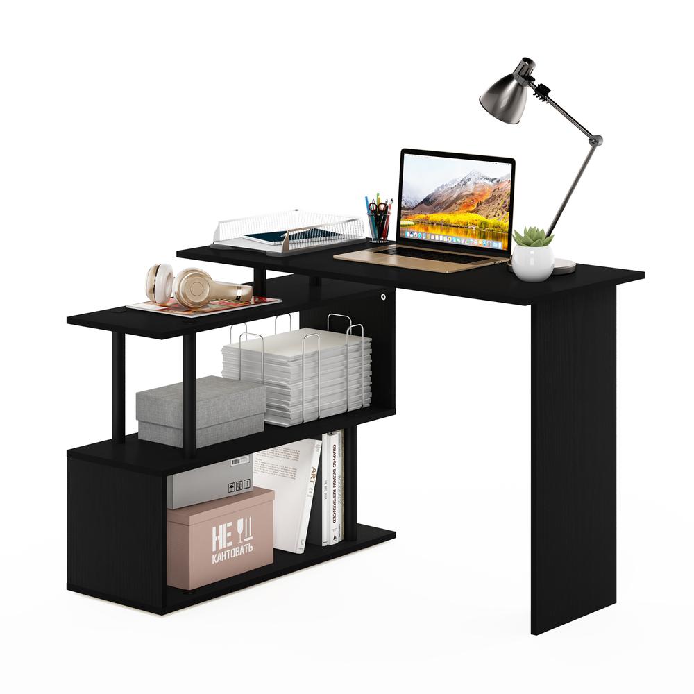 Furinno Moore L-Shape Computer Desk with 3-Tier Shelves, Americano/Black. Picture 7