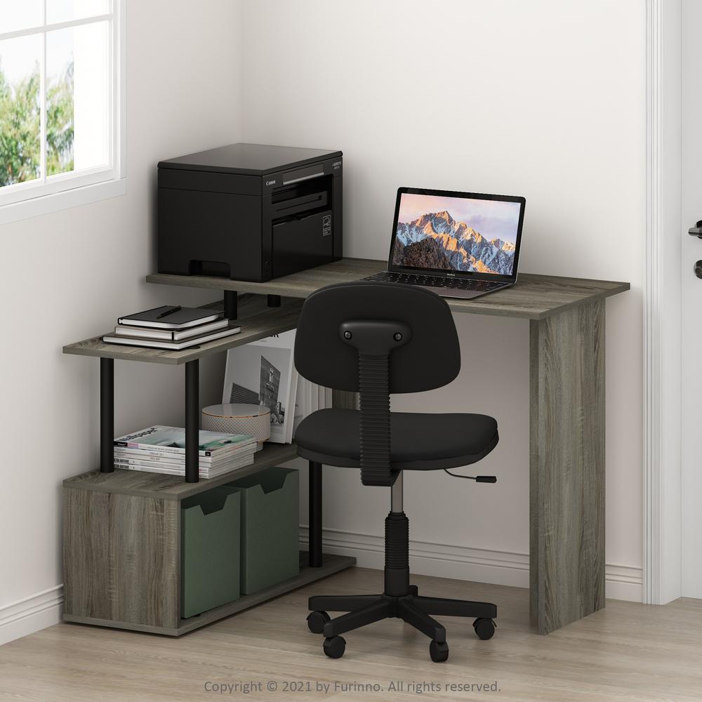 Furinno Moore L-Shape Computer Desk with 3-Tier Shelves, French Oak/Black. Picture 9