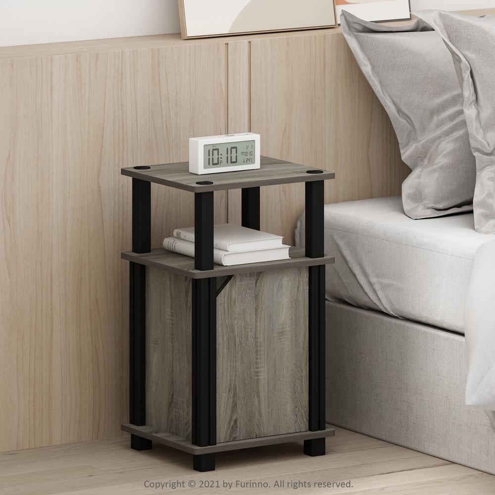 Furinno Just 3-Tier End Table with Door, French Oak/Black. Picture 9