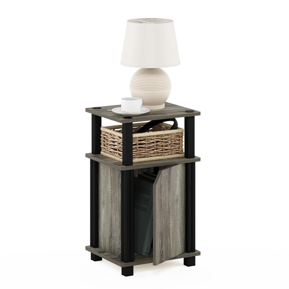 Furinno Just 3-Tier End Table with Door, French Oak/Black. Picture 8