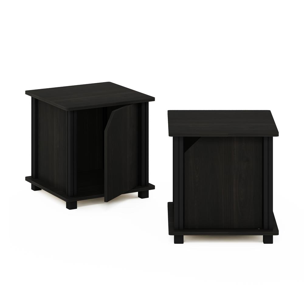 Furinno Simplistic End Table with Storage Set of 2, Espresso/Black. Picture 1