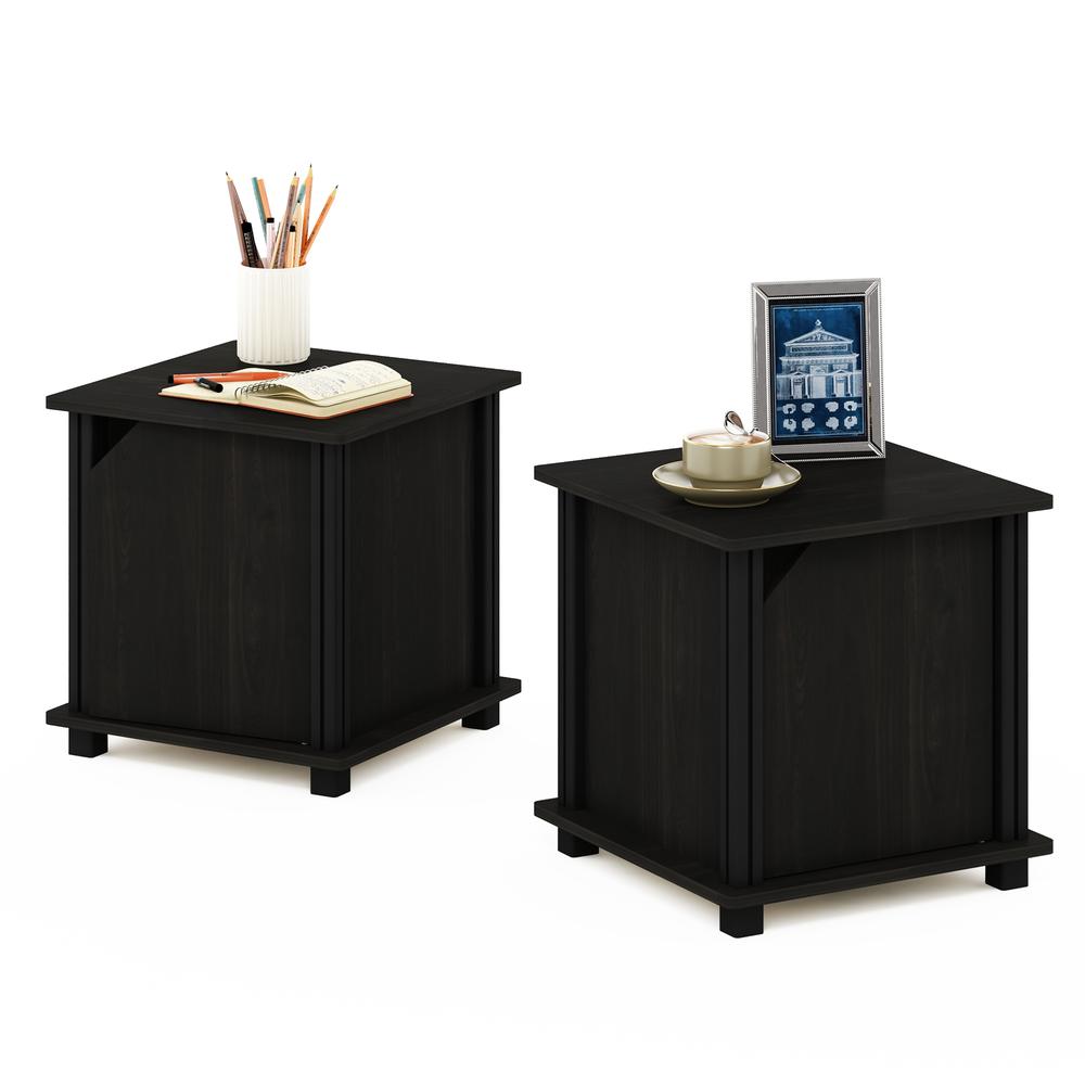 Furinno Simplistic End Table with Storage Set of 2, Espresso/Black. Picture 4