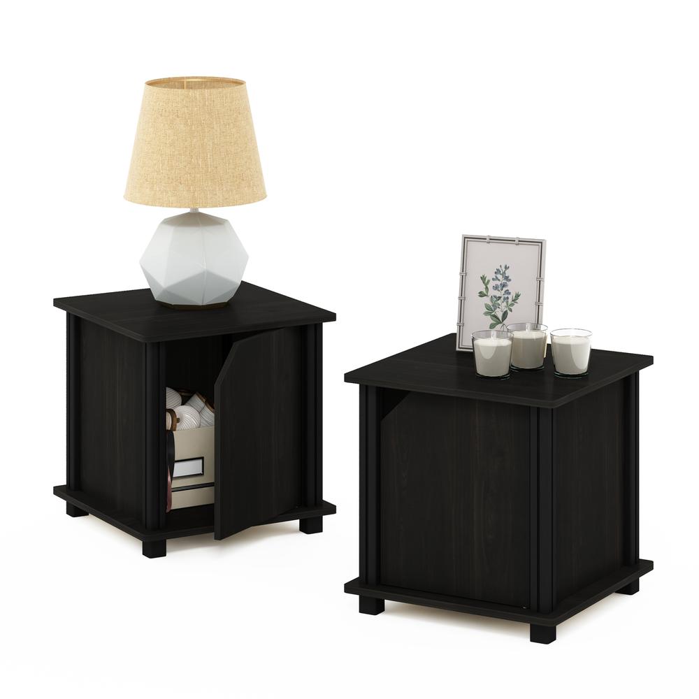 Furinno Simplistic End Table with Storage Set of 2, Espresso/Black. Picture 5