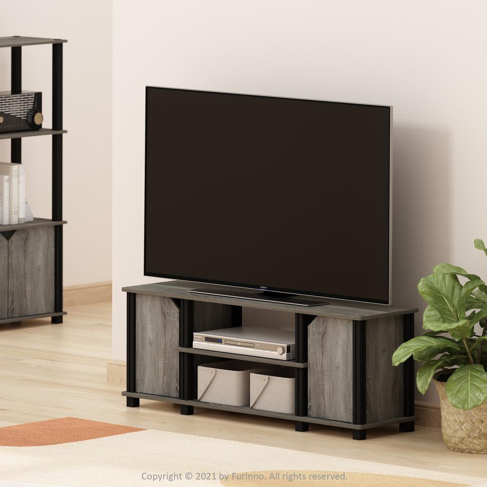 Furinno Simplistic TV Stand with Shelves and Storage, French Oak/Black. Picture 8