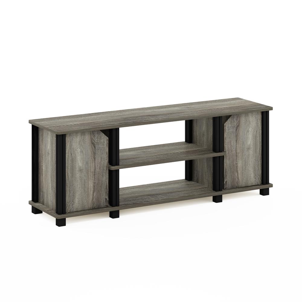 Furinno Simplistic TV Stand with Shelves and Storage, French Oak/Black. Picture 1