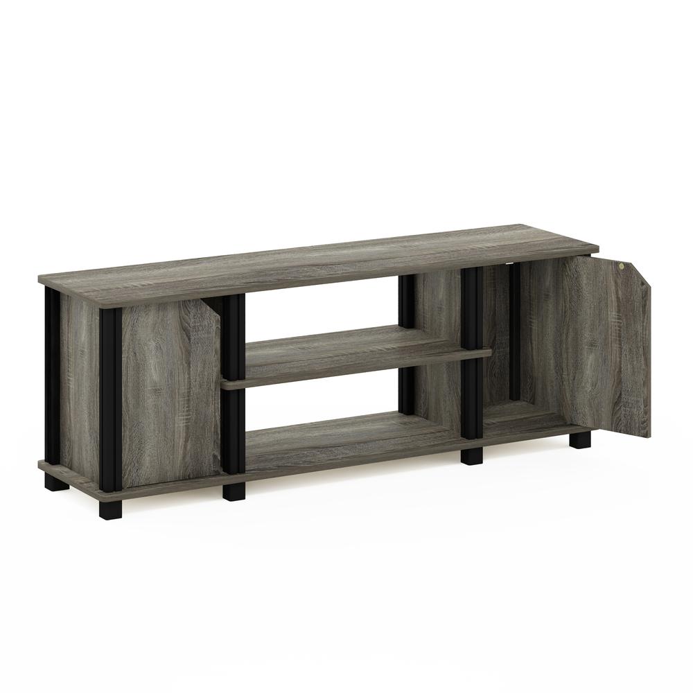 Furinno Simplistic TV Stand with Shelves and Storage, French Oak/Black. Picture 4