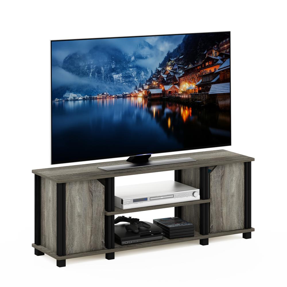 Furinno Simplistic TV Stand with Shelves and Storage, French Oak/Black. Picture 6