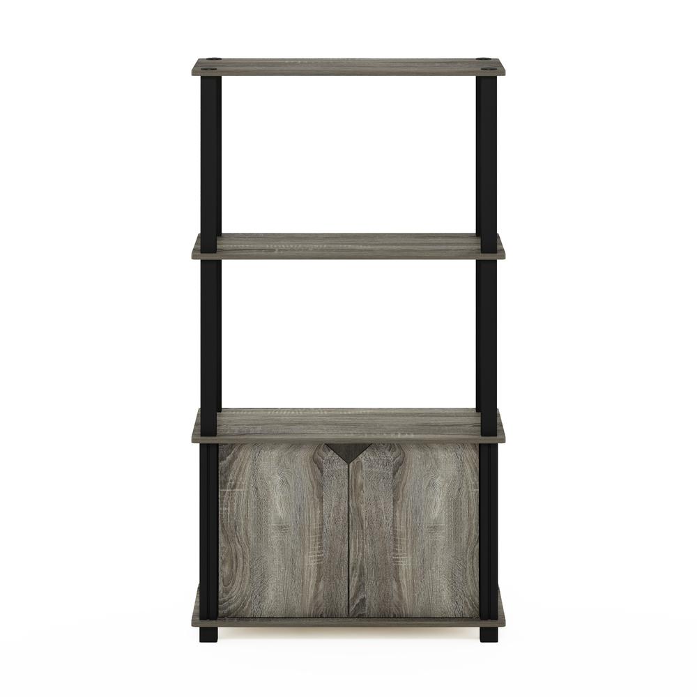 Furinno Go Green 4-Tier Multipurpose Display Shelf with Door, French Oak Grey/Black. Picture 3