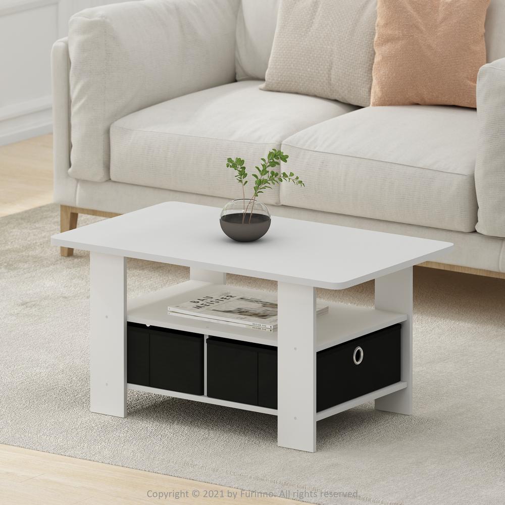Furinno Andrey Coffee Table with Bin Drawer, White/Black. Picture 2