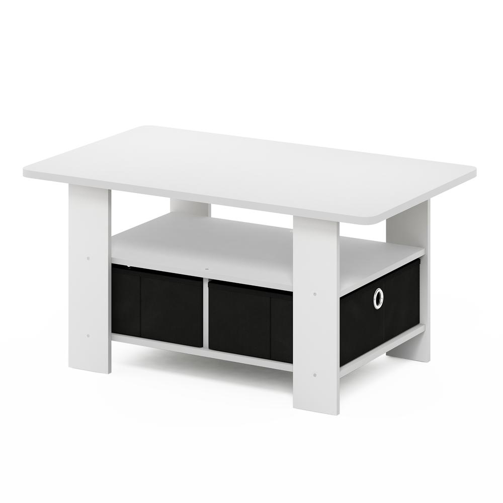 Furinno Andrey Coffee Table with Bin Drawer, White/Black. Picture 1