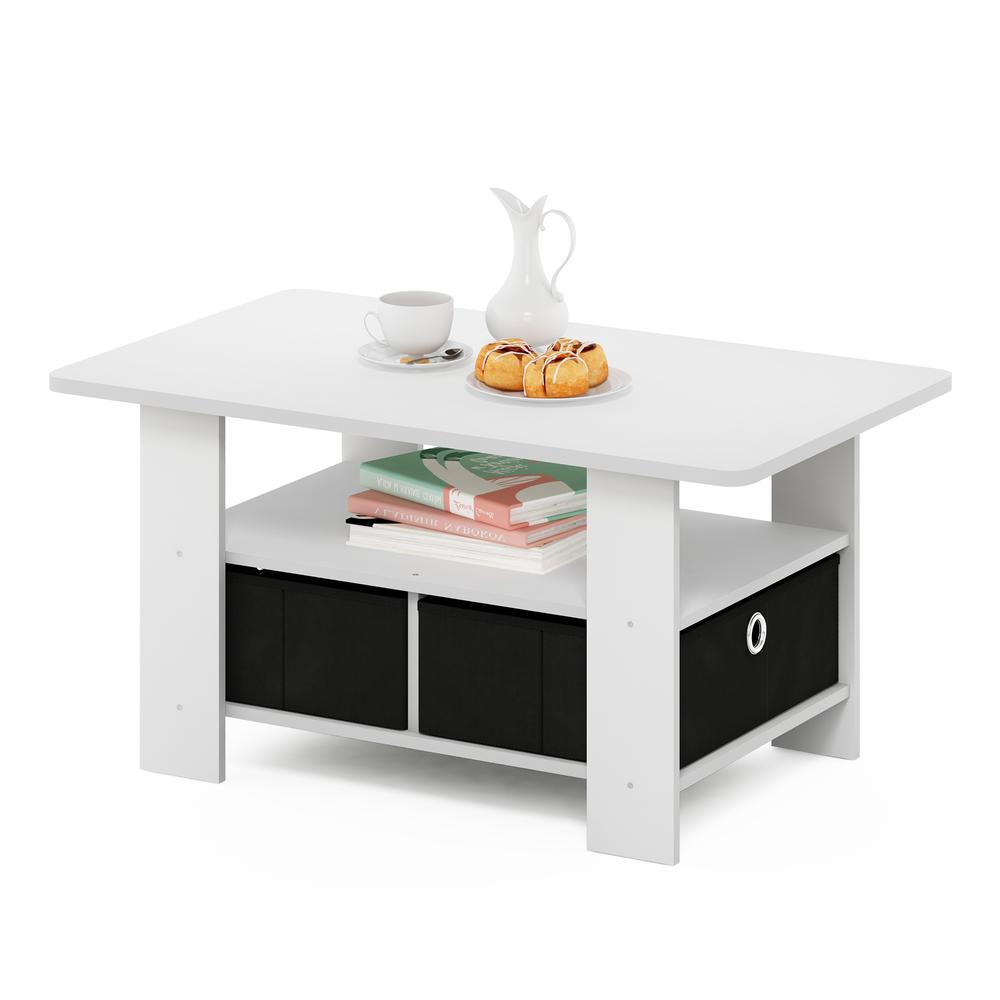 Furinno Andrey Coffee Table with Bin Drawer, White/Black. Picture 4