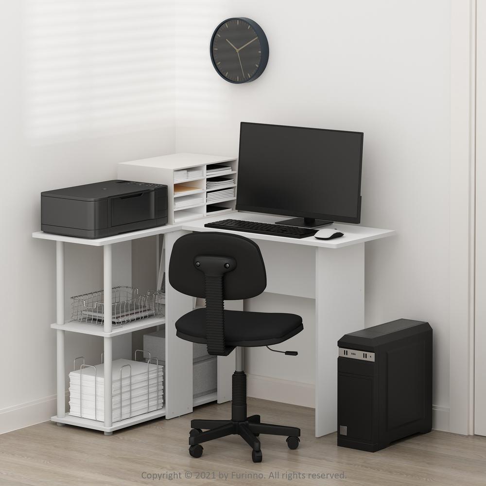 Abbott L-Shape Desk with Bookshelf, White/White. Picture 2