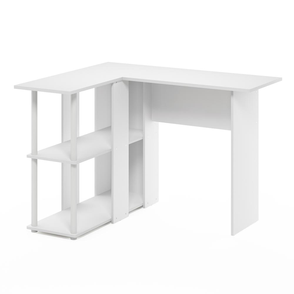 Abbott L-Shape Desk with Bookshelf, White/White. Picture 1