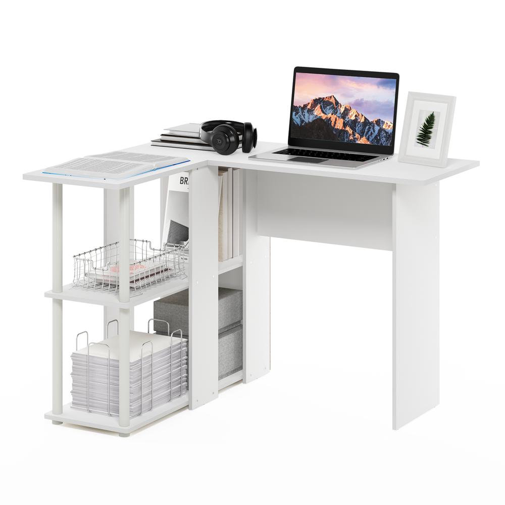 Abbott L-Shape Desk with Bookshelf, White/White. Picture 4