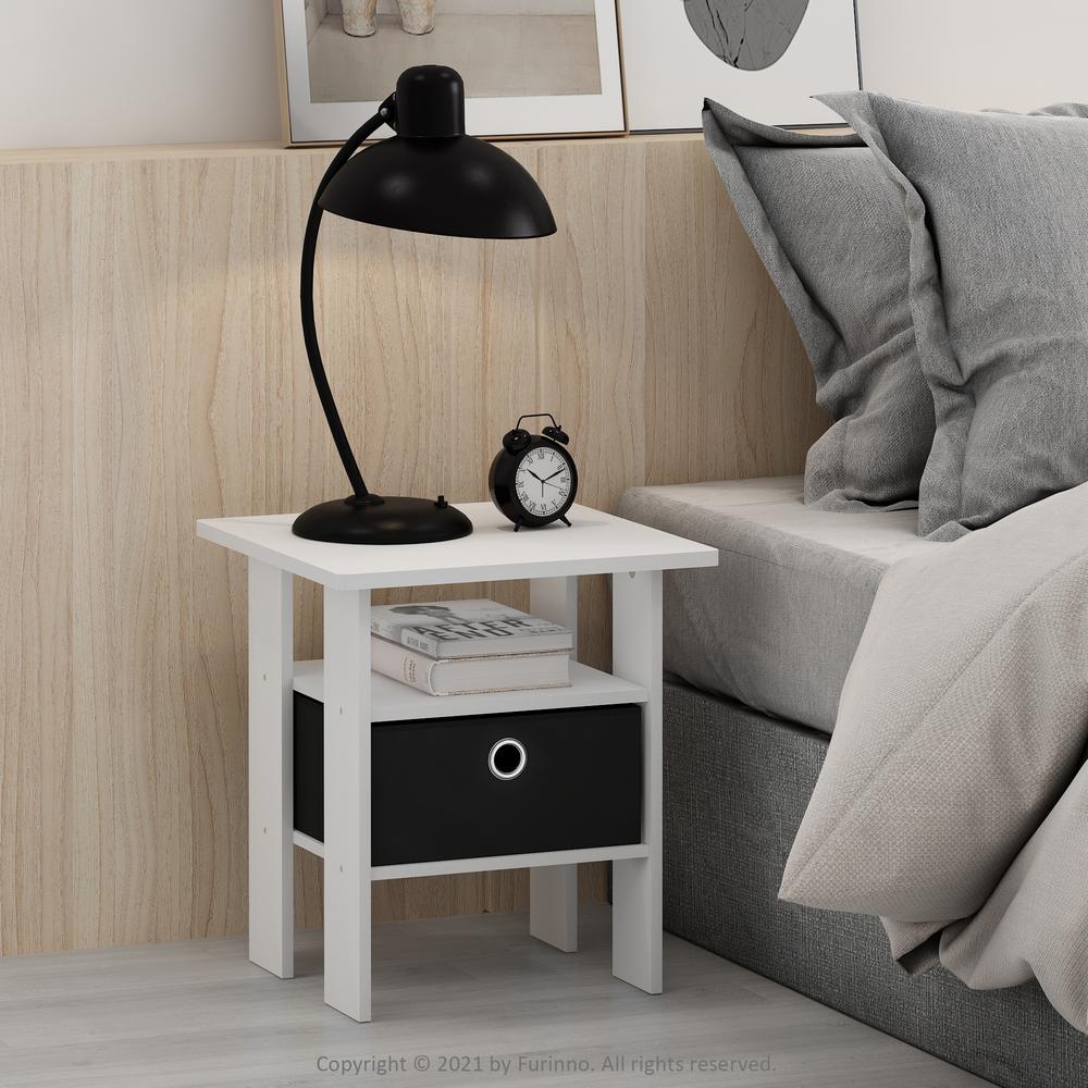 Furinno Andrey End Table Nightstand with Bin Drawer, White/Black, Set of 2. Picture 6