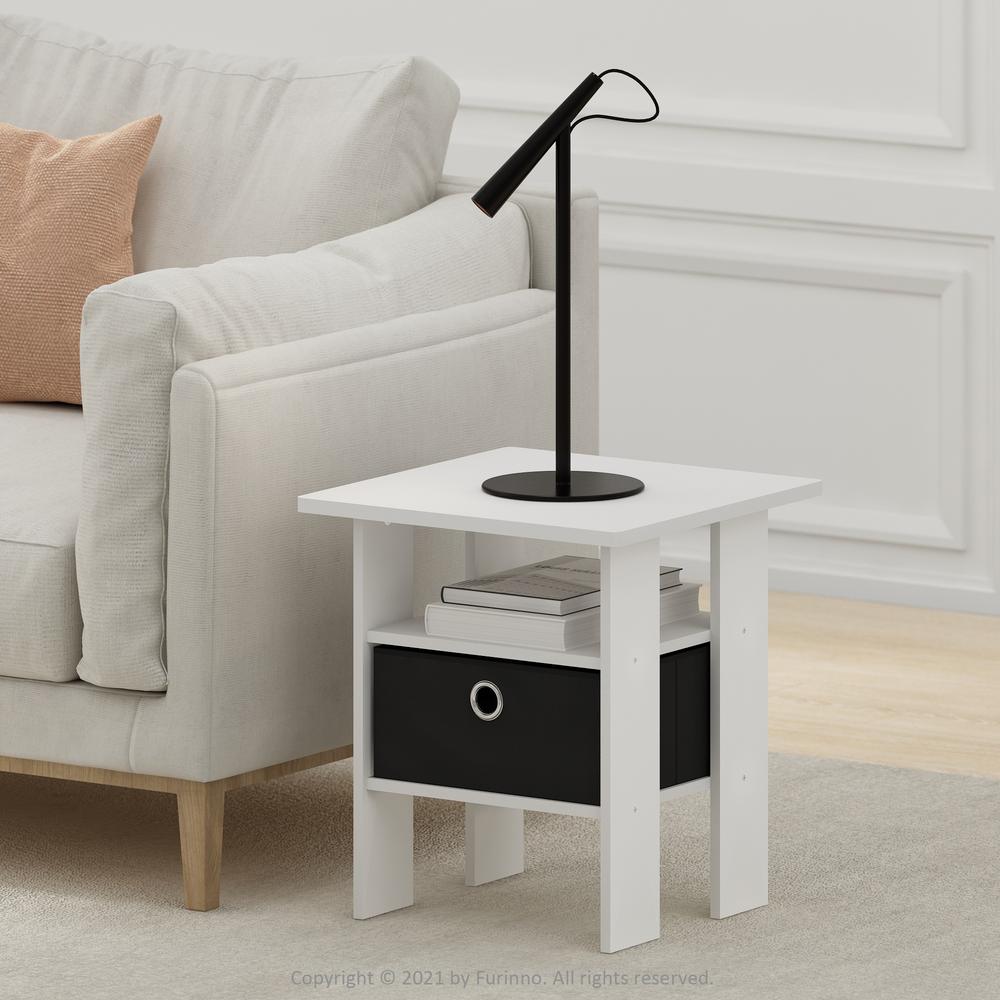 Furinno Andrey End Table Nightstand with Bin Drawer, White/Black, Set of 2. Picture 7