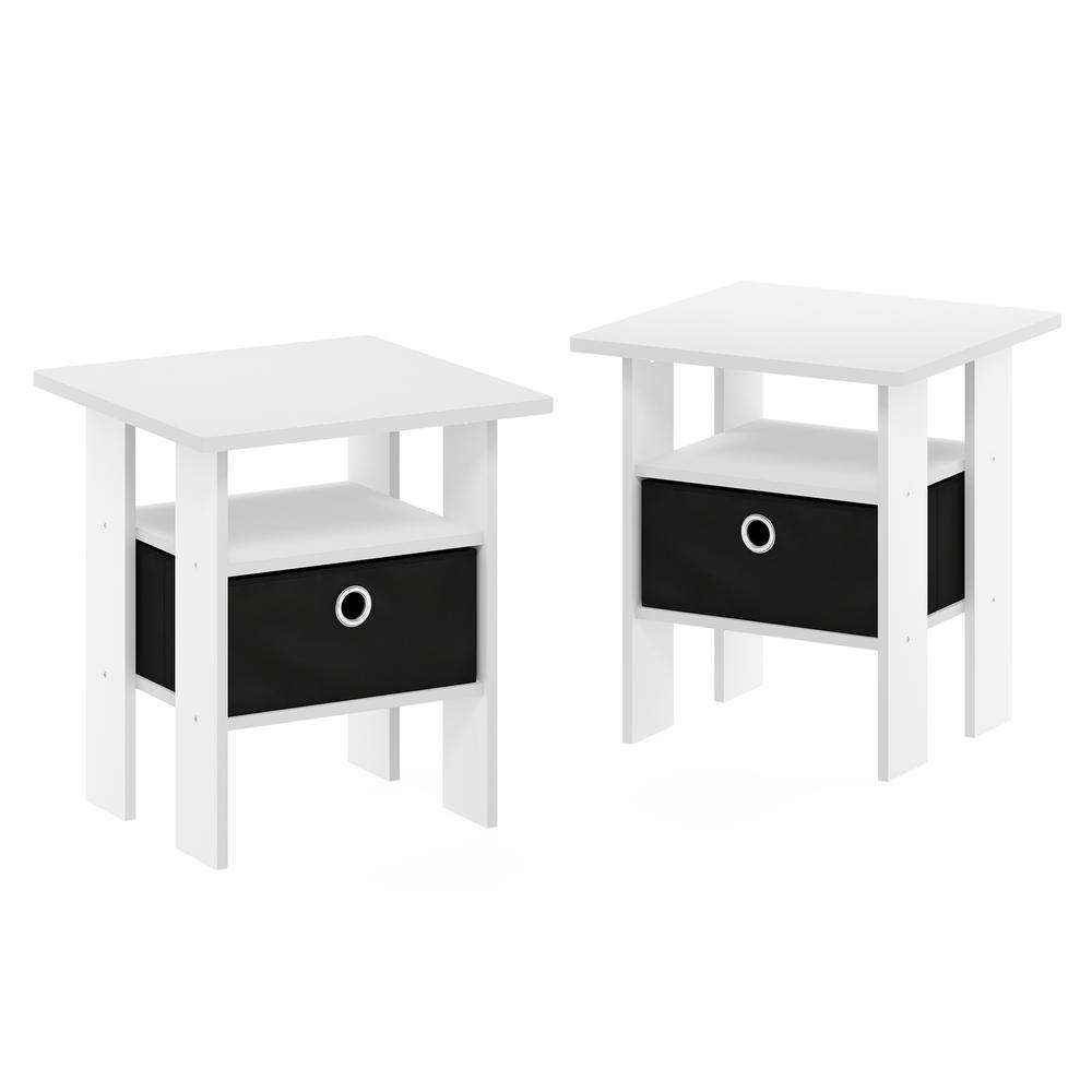 Furinno Andrey End Table Nightstand with Bin Drawer, White/Black, Set of 2. Picture 1