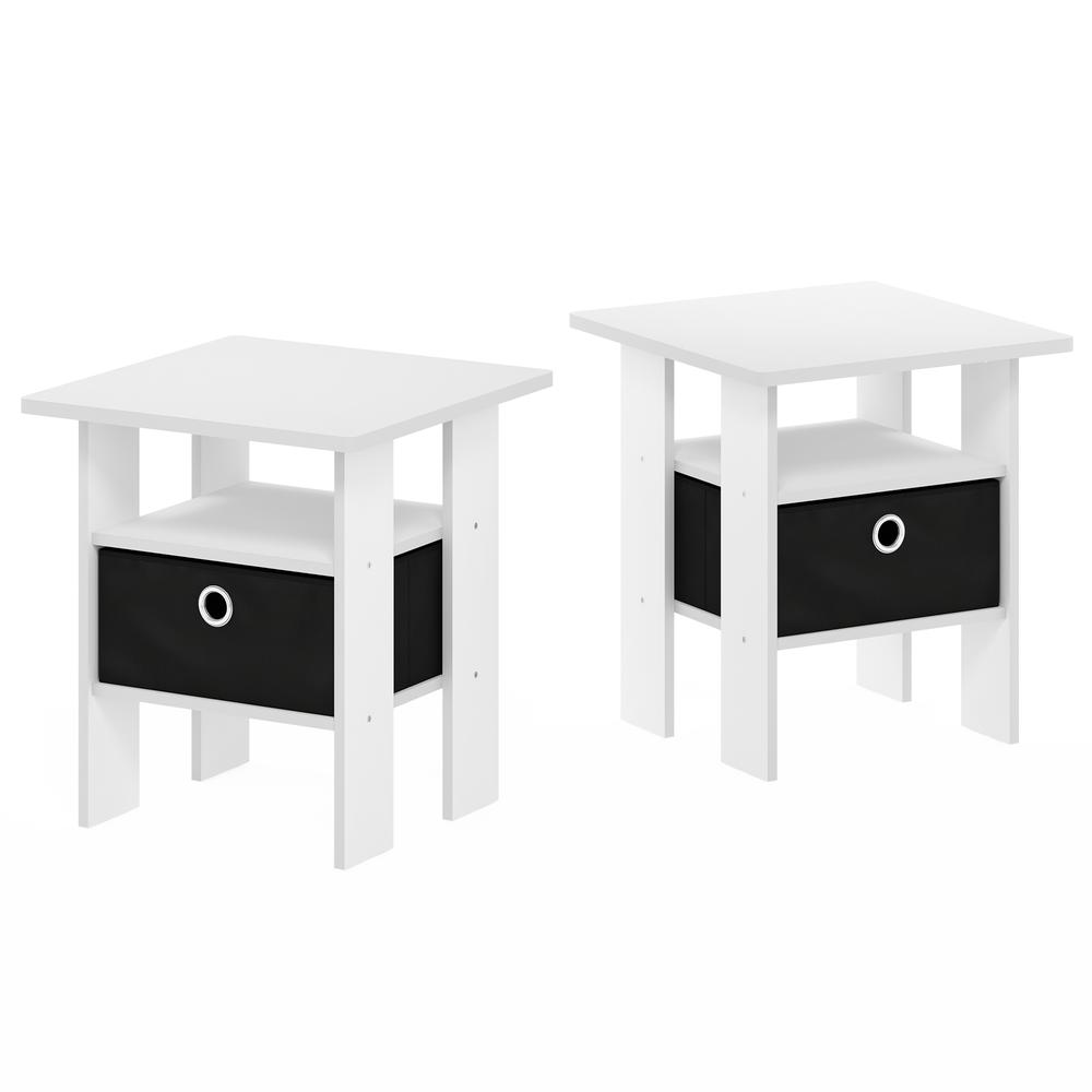 Furinno Andrey End Table Nightstand with Bin Drawer, White/Black, Set of 2. Picture 3