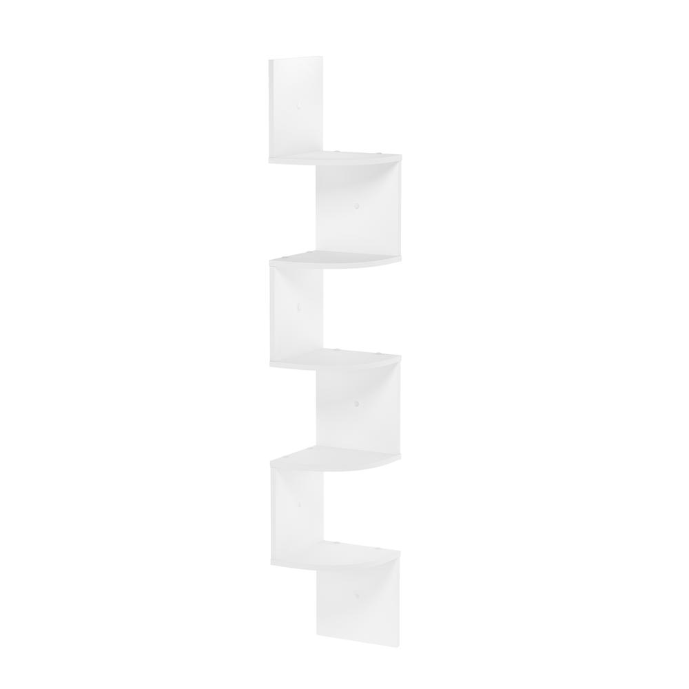Rossi 5-Tier Wall Mount Floating Radial Corner Shelf, White. Picture 1