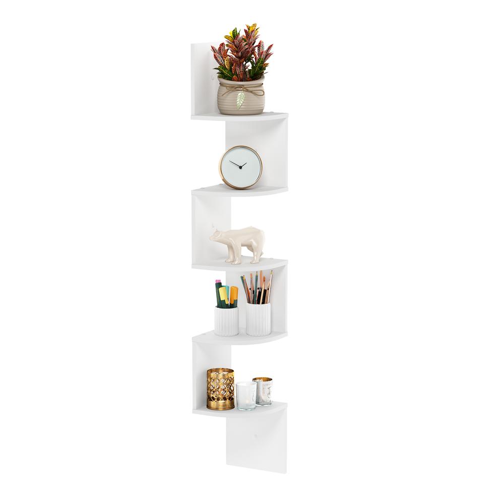 Rossi 5-Tier Wall Mount Floating Radial Corner Shelf, White. Picture 4