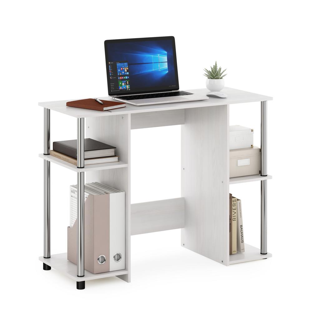 Furinno 15112 JAYA Compact Computer Study Desk, White Oak, Stainless Steel Tubes. Picture 4