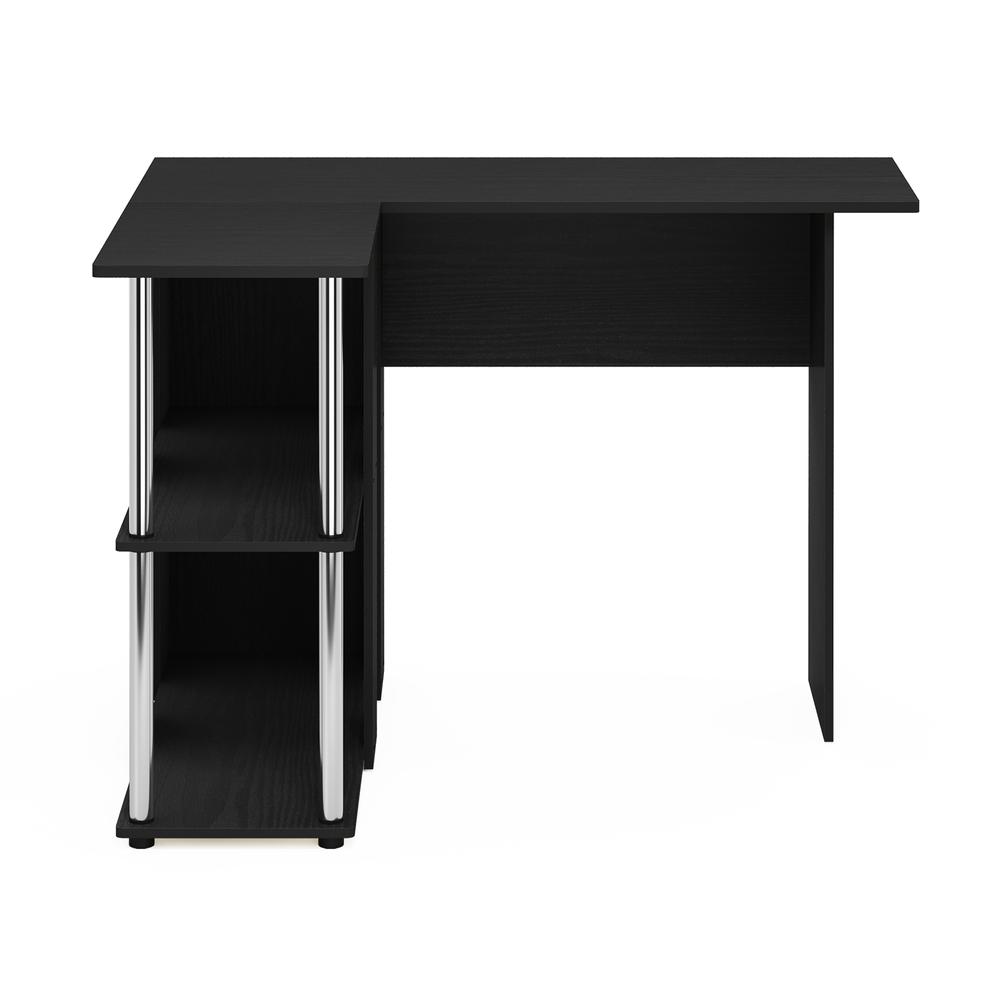 Furinno Abbott L-Shape Desk with Bookshelf, Americano, Stainless Steel Tubes. Picture 3