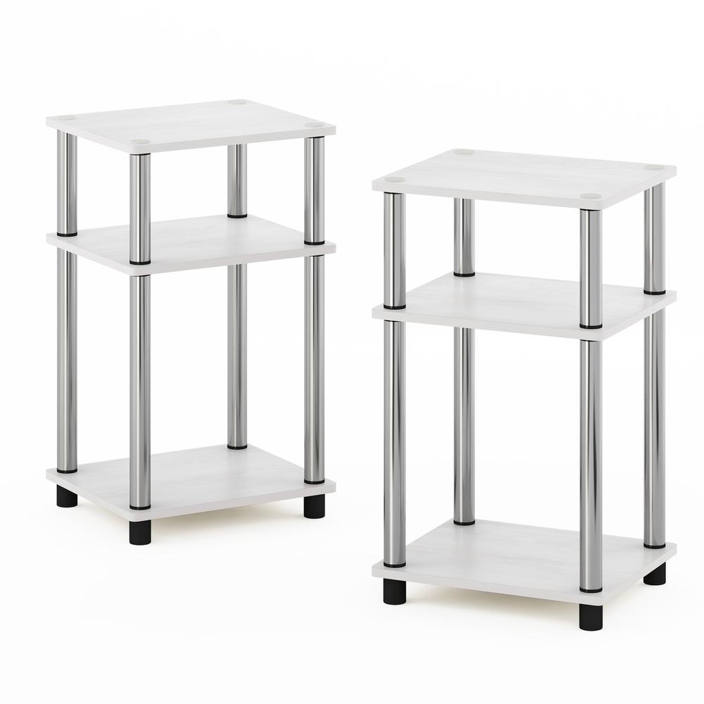 Furinno Just 3-Tier Turn-N-Tube End Table, 2-Pack, White Oak/Chrome. Picture 1