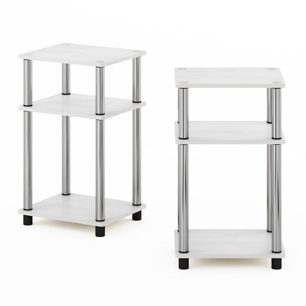 Furinno Just 3-Tier Turn-N-Tube End Table, 2-Pack, White Oak/Chrome. Picture 3