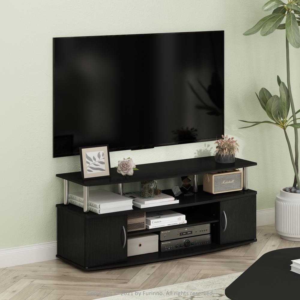 Furinno JAYA Large Entertainment Center Hold up to 55-IN TV, Americano, Stainless Steel Tubes. Picture 5