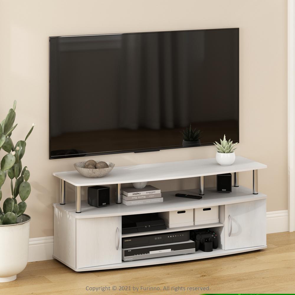 Furinno JAYA Large Entertainment Center Hold up to 55-IN TV, White Oak, Stainless Steel Tubes. Picture 5