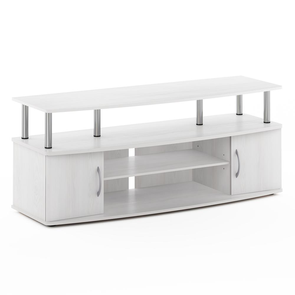 Furinno JAYA Large Entertainment Center Hold up to 55-IN TV, White Oak, Stainless Steel Tubes. Picture 1