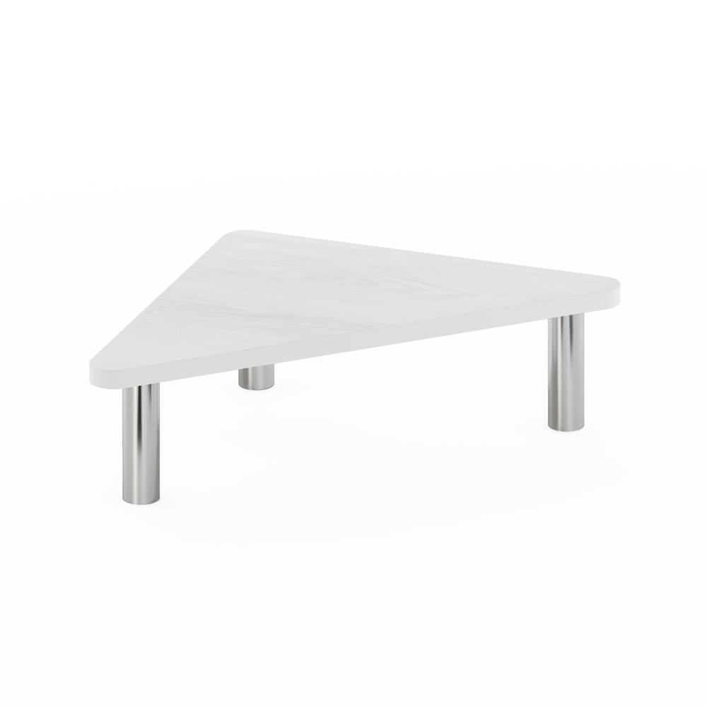 Furinno Turn-N-Tube Corner Monitor Riser Stand, White Oak, Stainless Steel Tubes. Picture 1