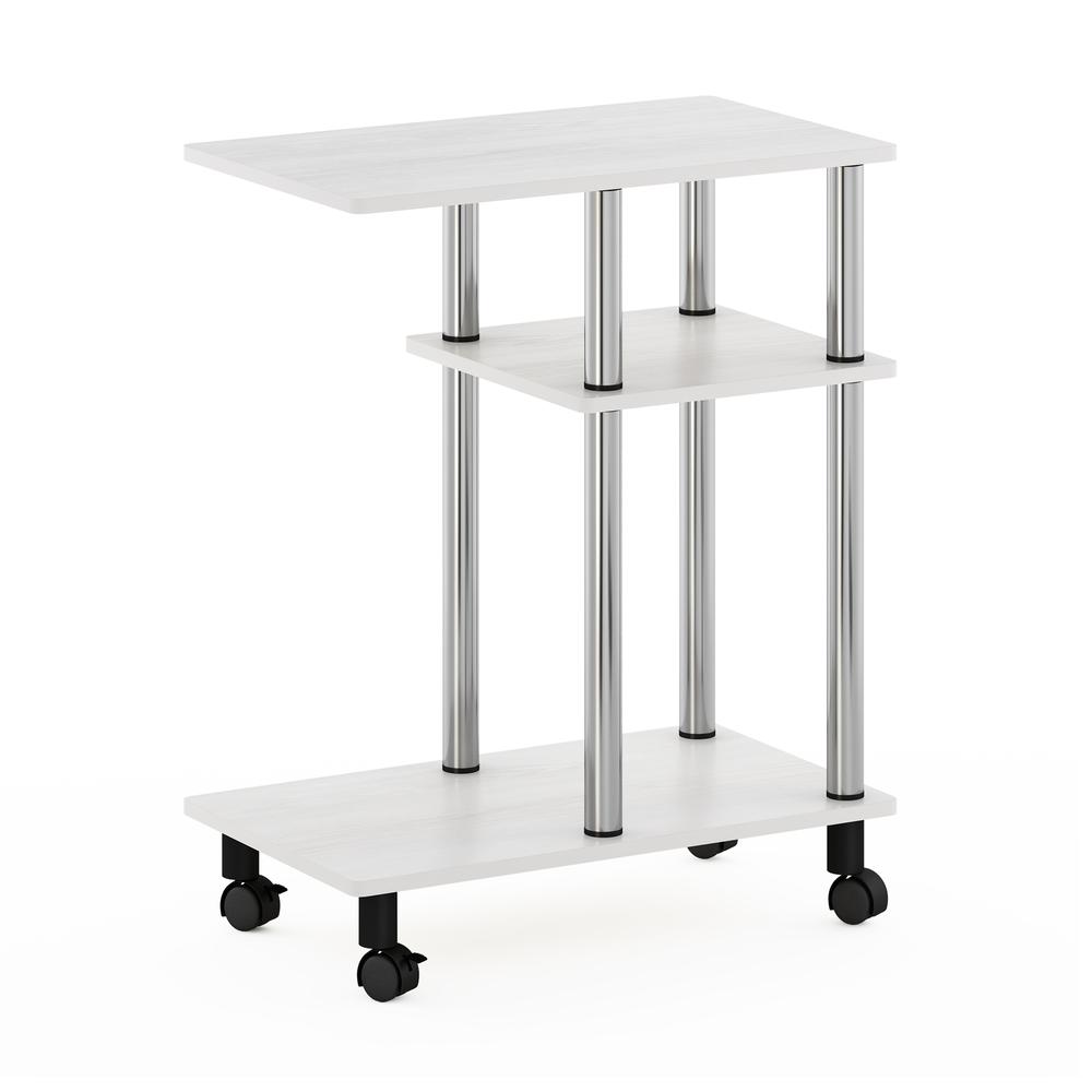 Furinno Turn-N-Tube U Shape Sofa Side Table with Casters, White Oak, Stainless Steel Tubes. Picture 1