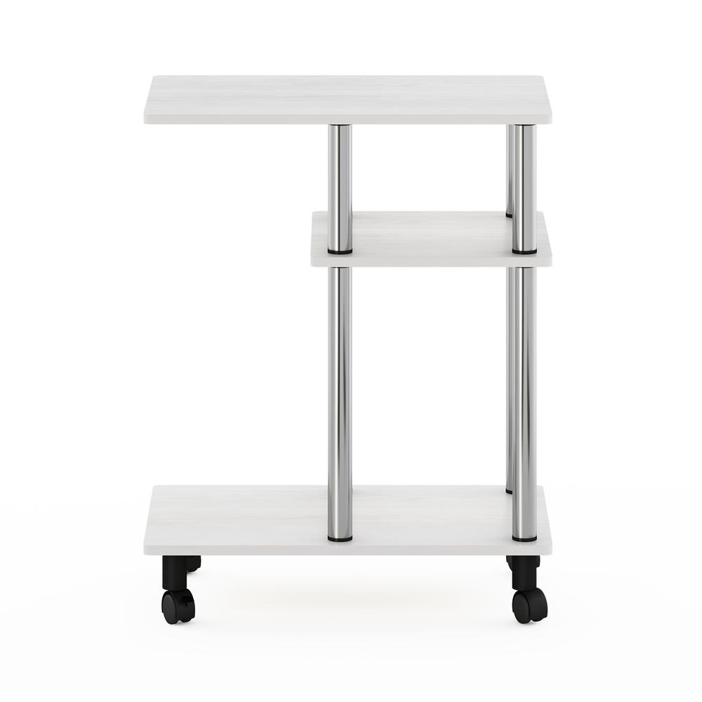 Furinno Turn-N-Tube U Shape Sofa Side Table with Casters, White Oak, Stainless Steel Tubes. Picture 3