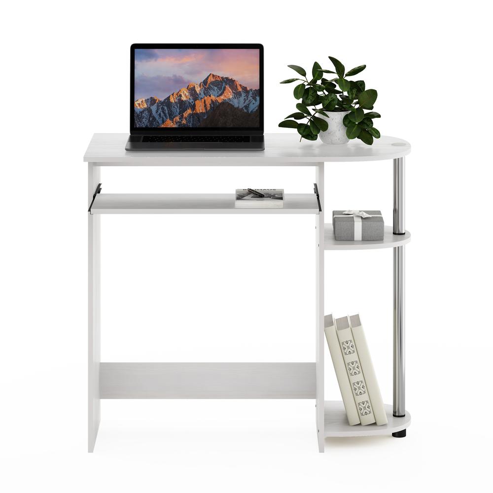Furinno Simplistic Easy Assembly Computer Desk, White Oak, Stainless Steel Tubes. Picture 6