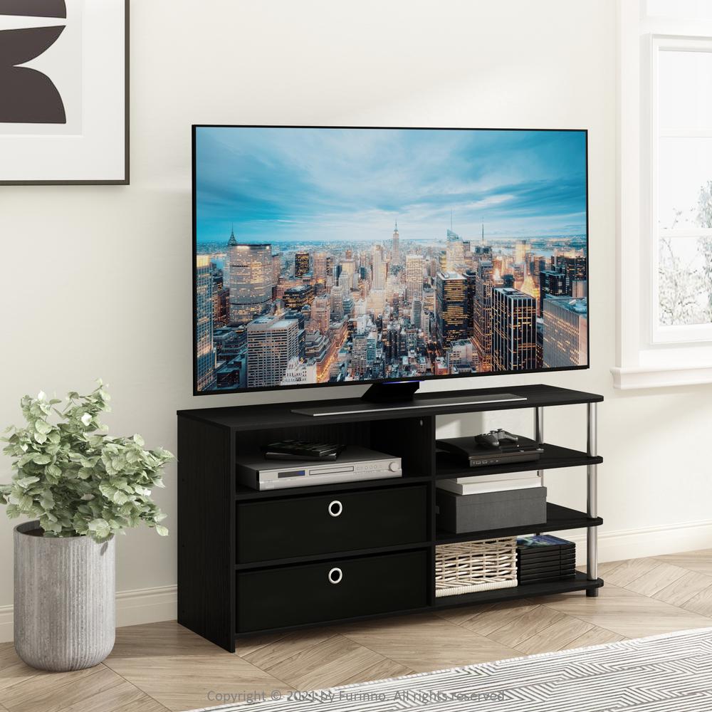 Furinno JAYA Simple Design TV Stand for up to 55-Inch with Bins, Americano, Stainless Steel Tubes. Picture 6