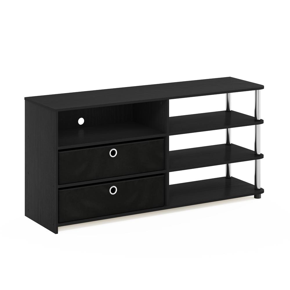 Furinno JAYA Simple Design TV Stand for up to 55-Inch with Bins, Americano, Stainless Steel Tubes. Picture 1