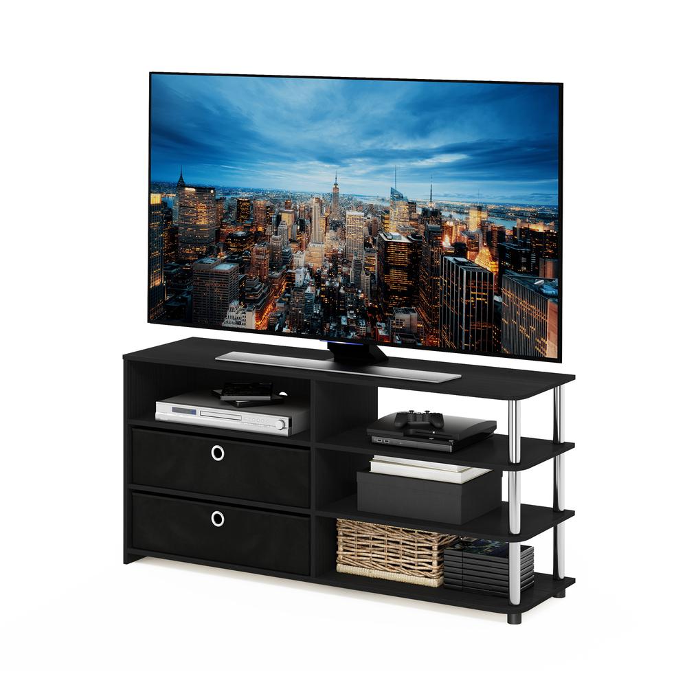 Furinno JAYA Simple Design TV Stand for up to 55-Inch with Bins, Americano, Stainless Steel Tubes. Picture 4