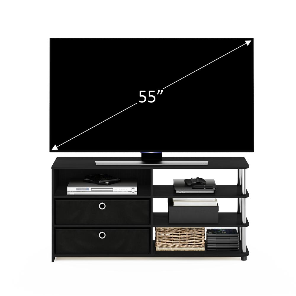 Furinno JAYA Simple Design TV Stand for up to 55-Inch with Bins, Americano, Stainless Steel Tubes. Picture 5