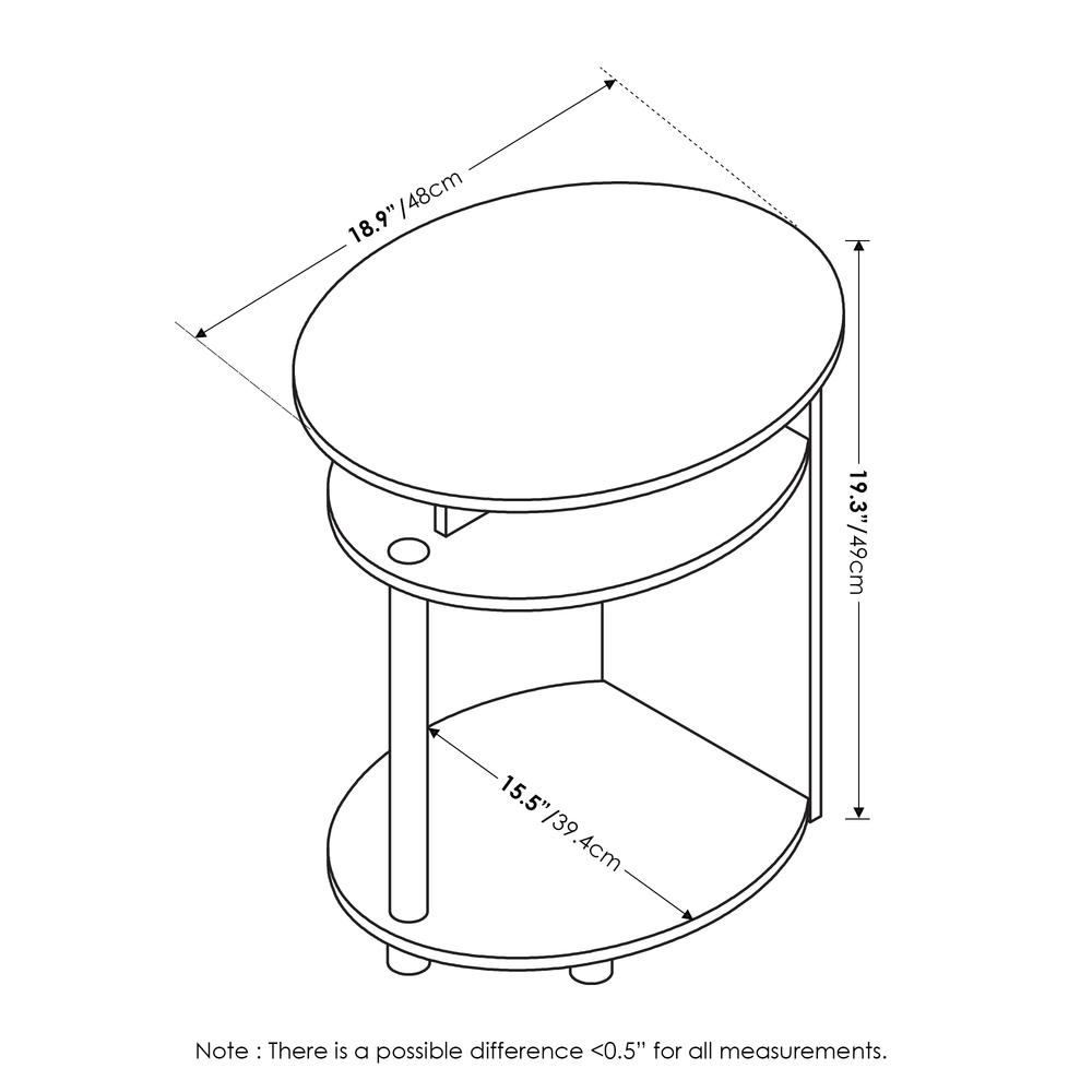Furinno JAYA Simple Design Oval End Table, Americano, Stainless Steel Tubes. Picture 2