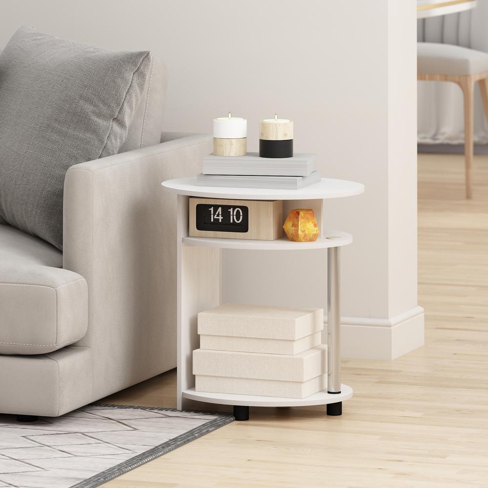 Furinno JAYA Simple Design Oval End Table, White Oak, Stainless Steel Tubes. Picture 6