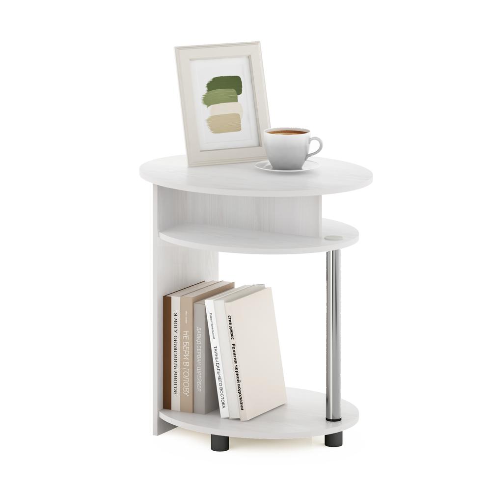 Furinno JAYA Simple Design Oval End Table, White Oak, Stainless Steel Tubes. Picture 4