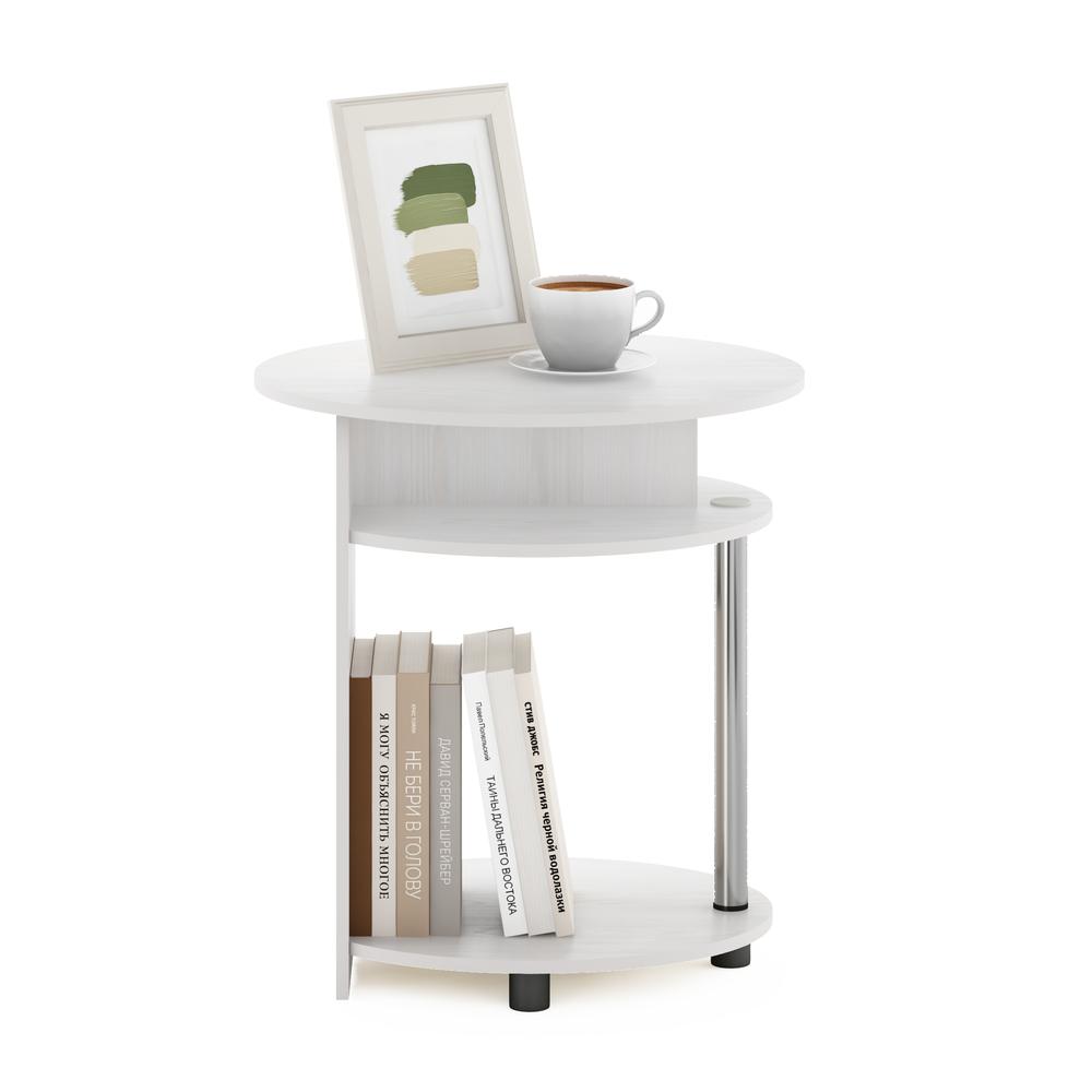 Furinno JAYA Simple Design Oval End Table, White Oak, Stainless Steel Tubes. Picture 5