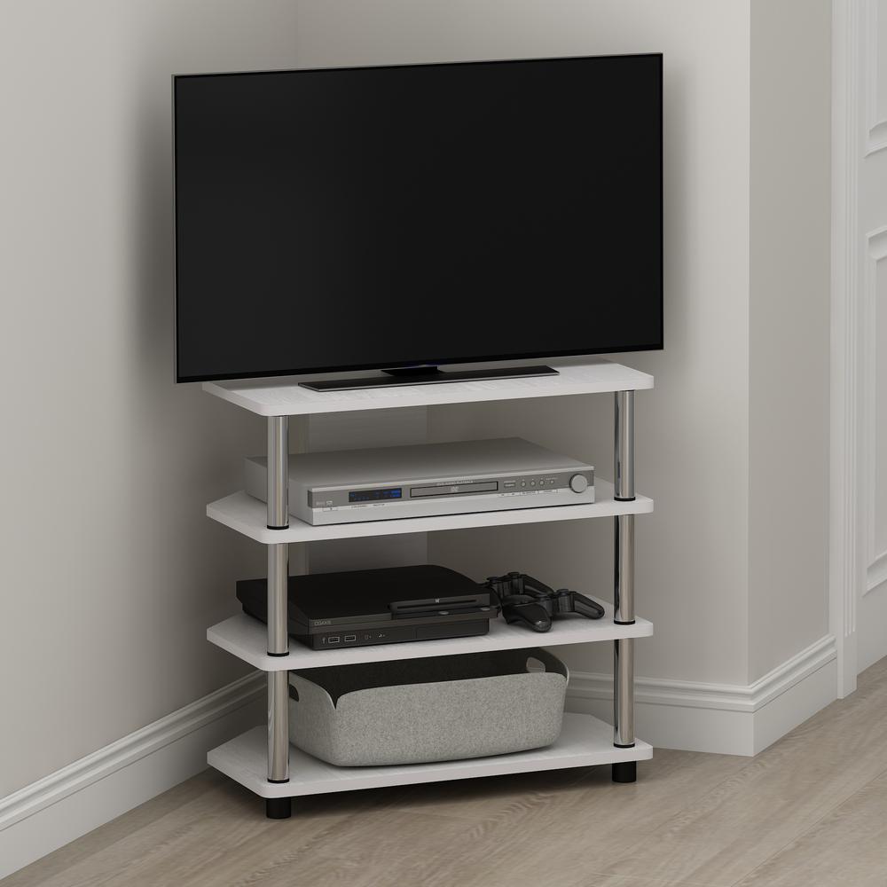 Furinno Econ Easy Assembly 4-Tier Petite TV Stand, White Oak/Chrome. Picture 5