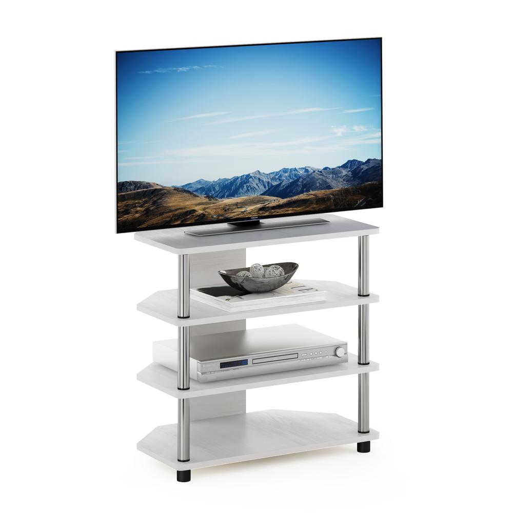 Furinno Econ Easy Assembly 4-Tier Petite TV Stand, White Oak/Chrome. Picture 4