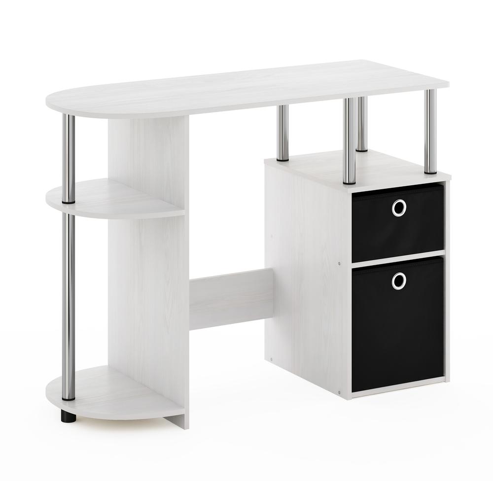 Furinno JAYA Simplistic Computer Study Desk with Bin Drawers, White Oak, Stainless Steel Tubes. Picture 1