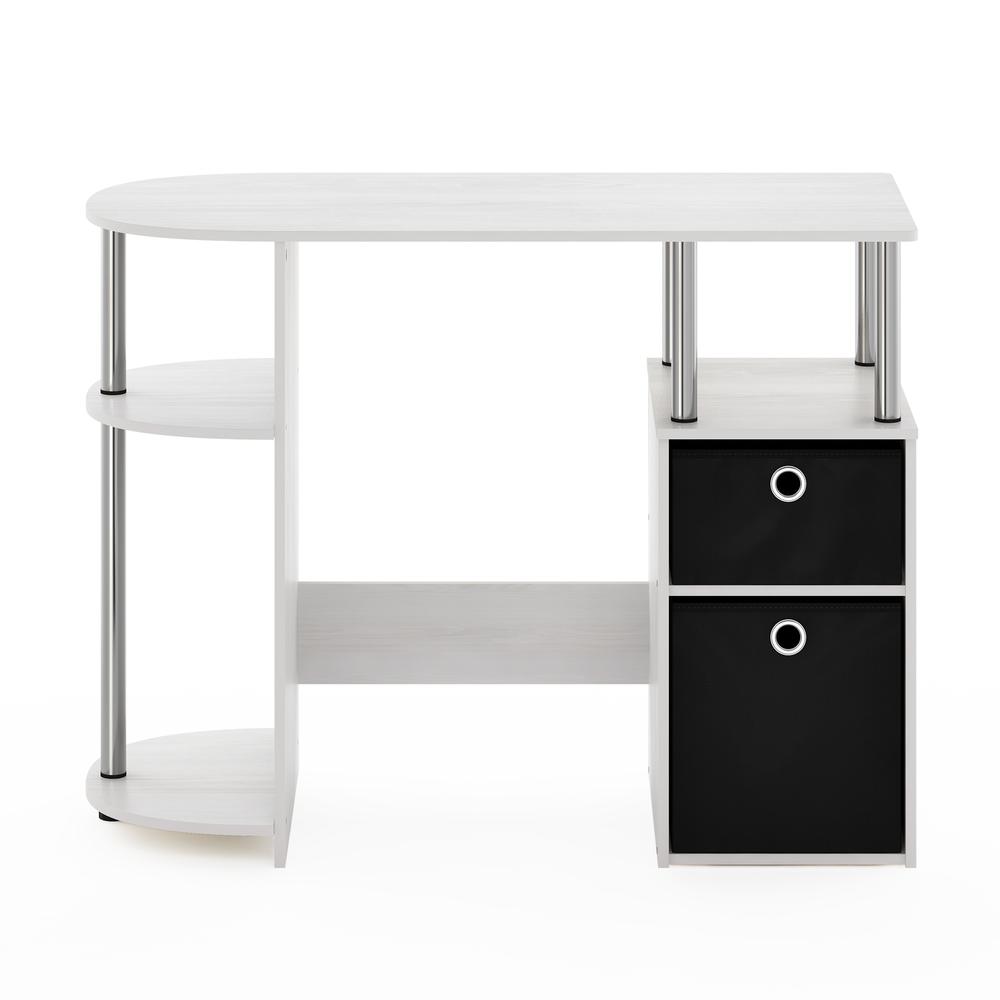 Furinno JAYA Simplistic Computer Study Desk with Bin Drawers, White Oak, Stainless Steel Tubes. Picture 3