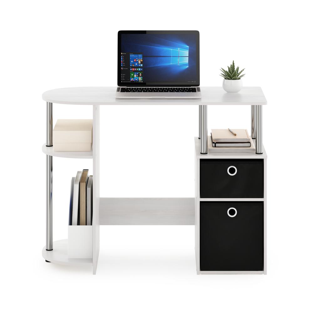 Furinno JAYA Simplistic Computer Study Desk with Bin Drawers, White Oak, Stainless Steel Tubes. Picture 5