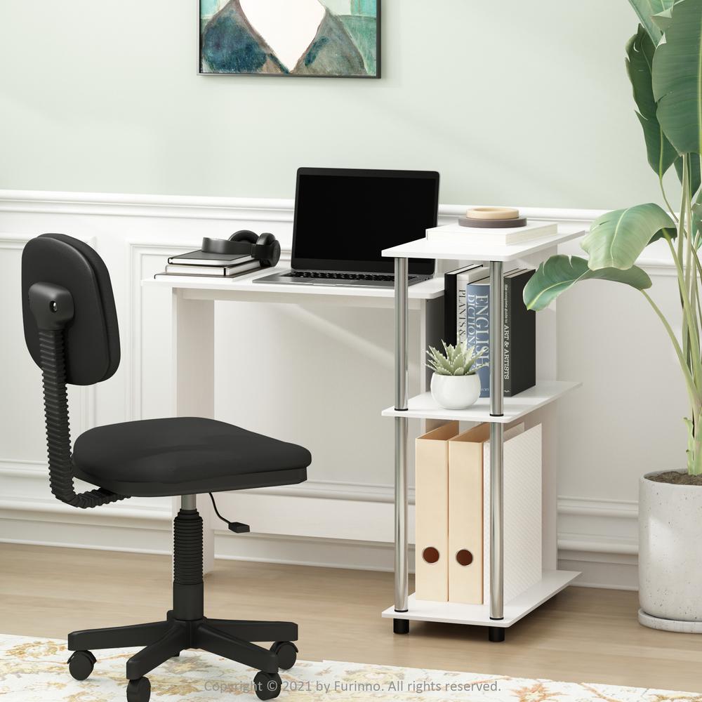 Furinno Abbott Corner Computer Desk with Bookshelf, White Oak/Stainless Steel. Picture 6